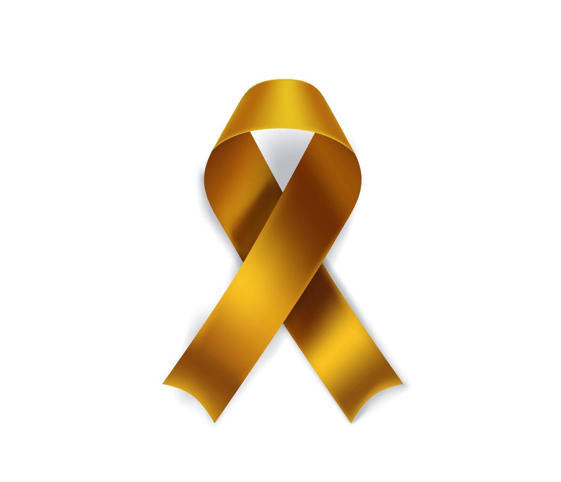 Symbol für das Bewusstsein für Krebs im Kindesalter. goldenes Band isoliert auf weißem Hintergrund vektor