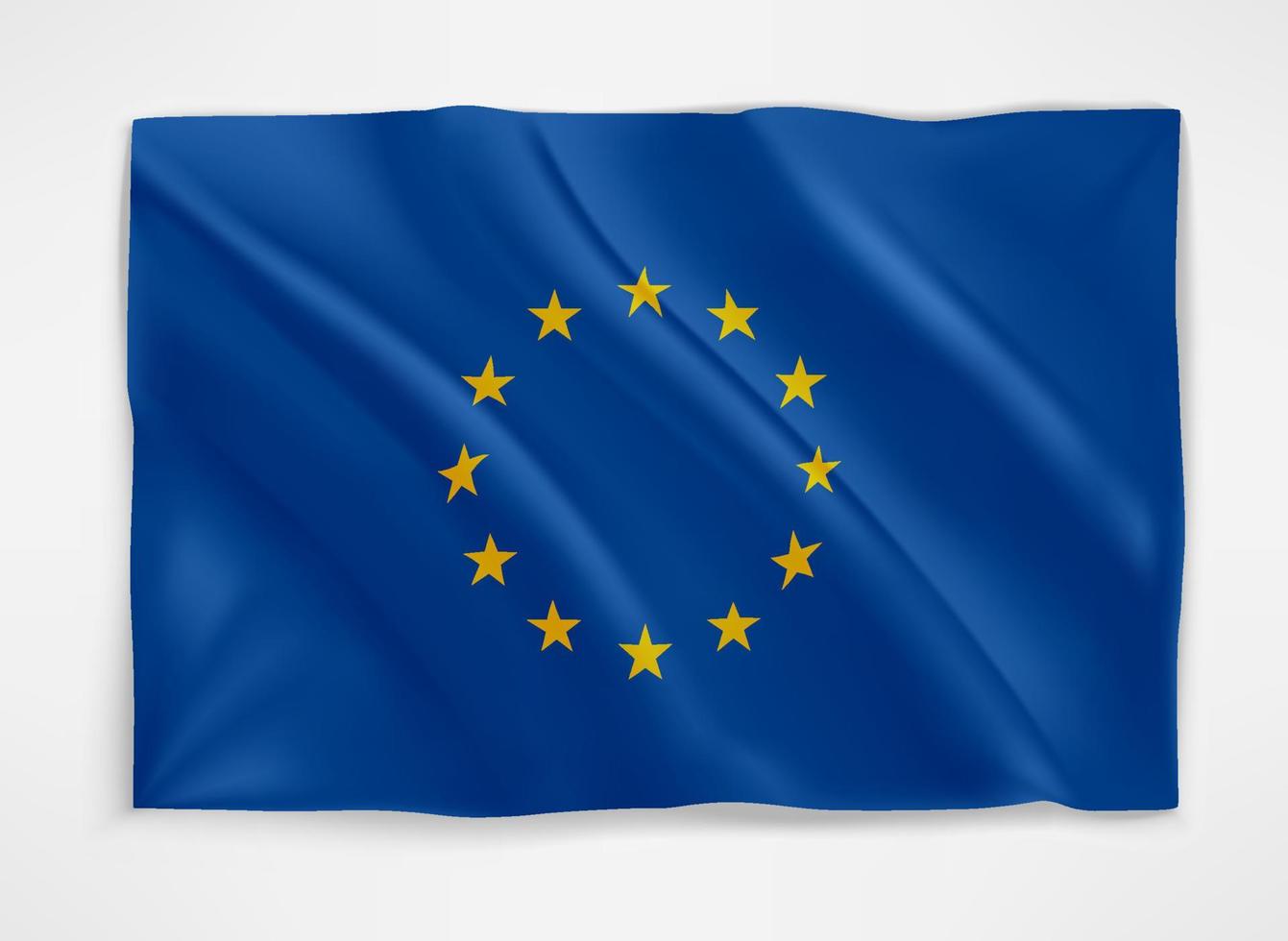 Blaue Flagge der Europäischen Union mit goldenen Sternen. 3D-Vektorobjekt isoliert auf weiß vektor