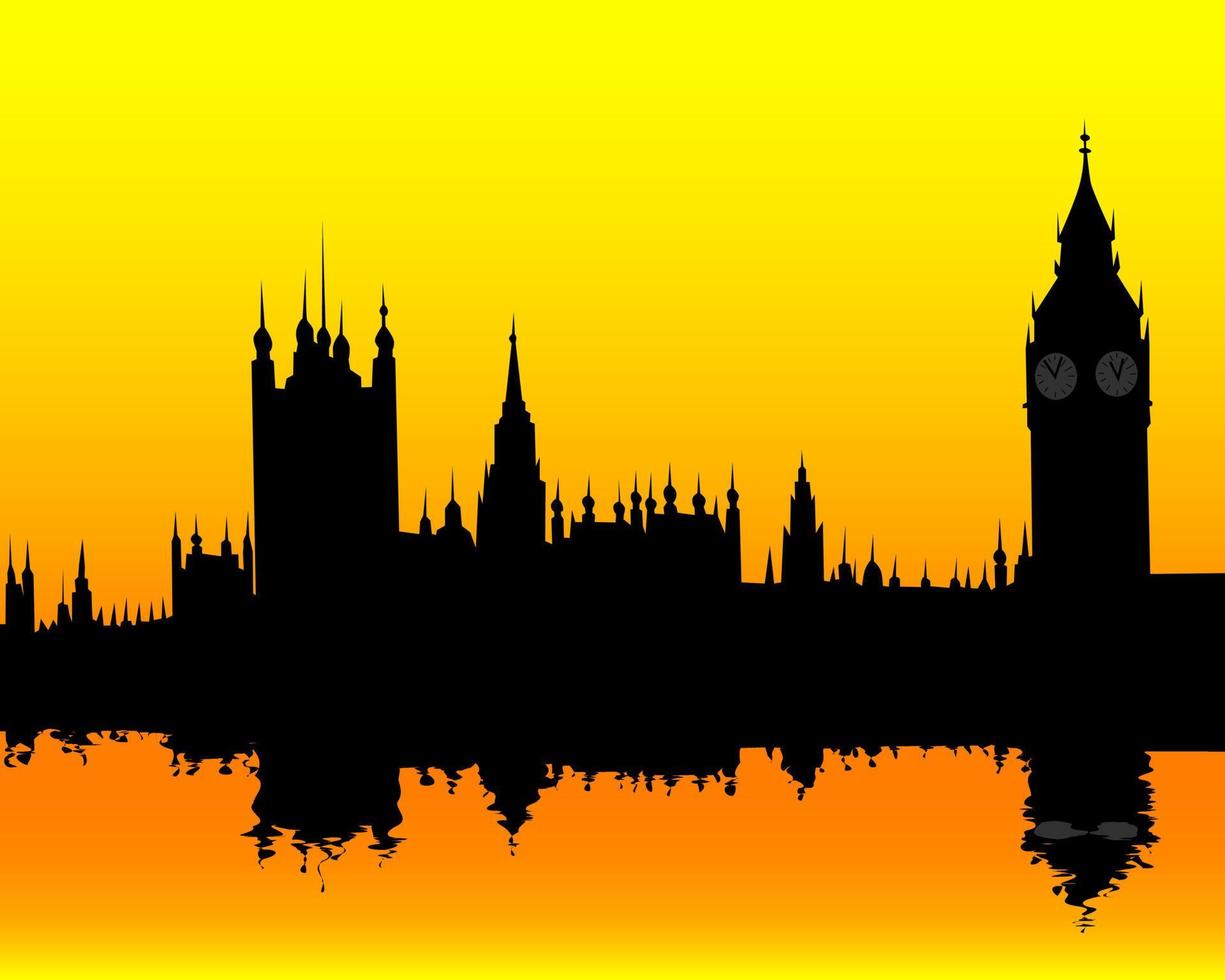 siluett av det londonska landskapet på en orange bakgrund vektor