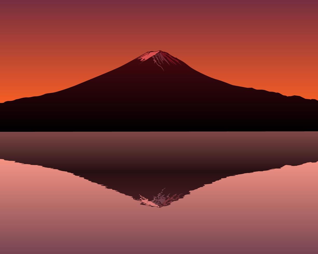 der heilige berg von fuji im hintergrund eines roten sonnenuntergangs vektor