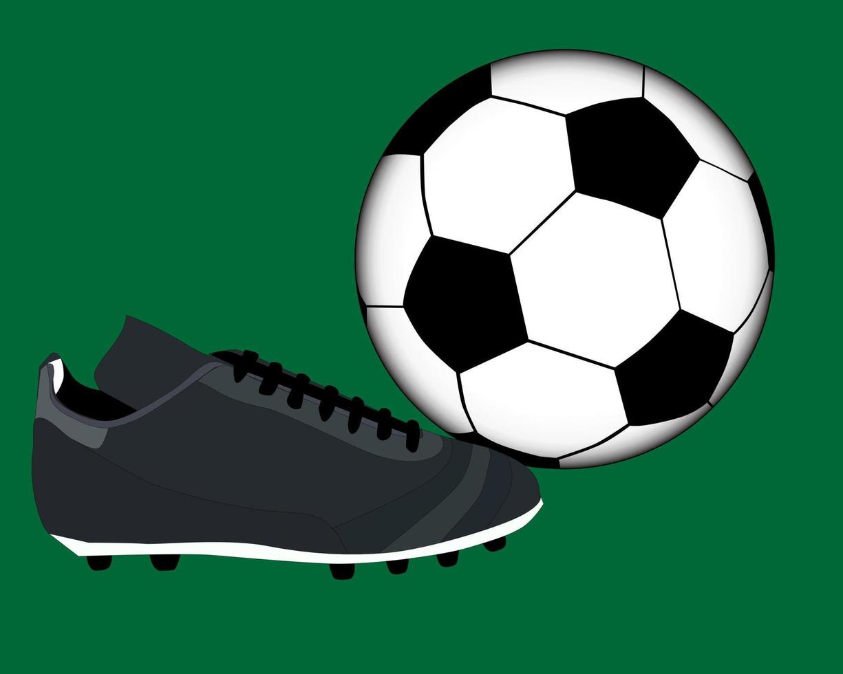 Fußballschuh und Ball auf grünem Hintergrund vektor