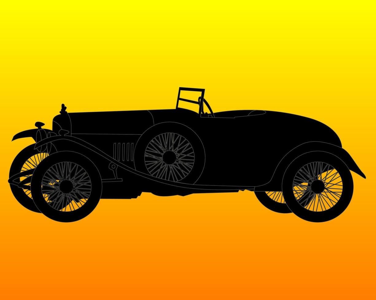 schwarze Silhouette eines Retro-Autos auf orangefarbenem Hintergrund vektor