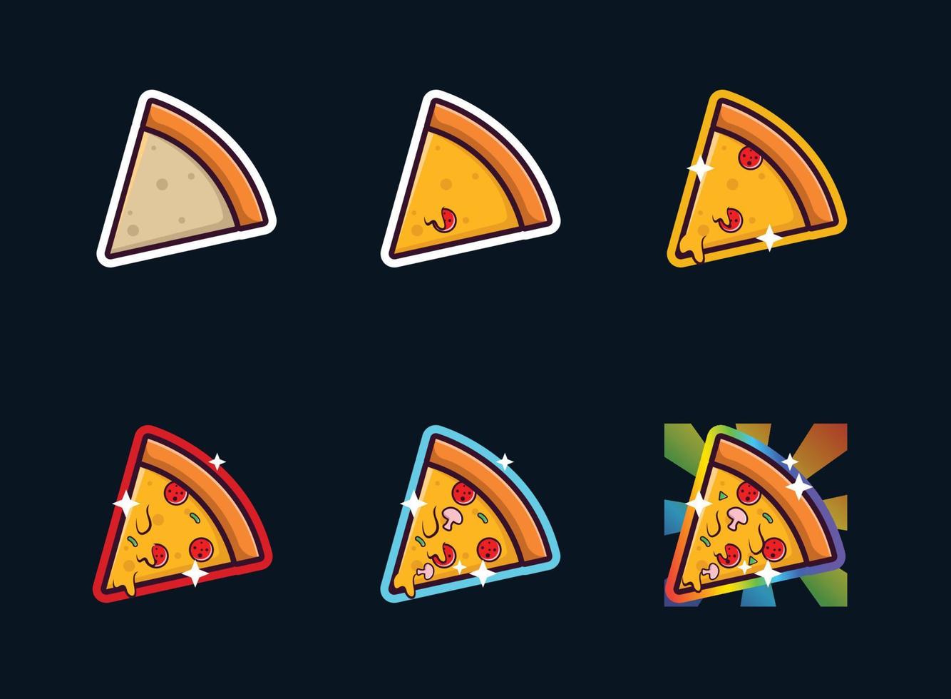 Pizza-Abzeichen-Emotes-Sammlung. kann für Twitch YouTube verwendet werden. Illustrationssatz vektor