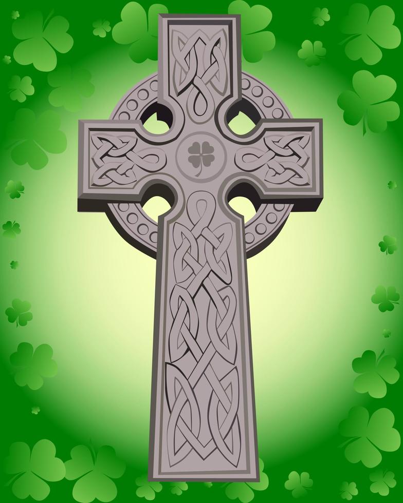 Keltisches Kreuz auf grünem Hintergrund Kleeblatt vektor