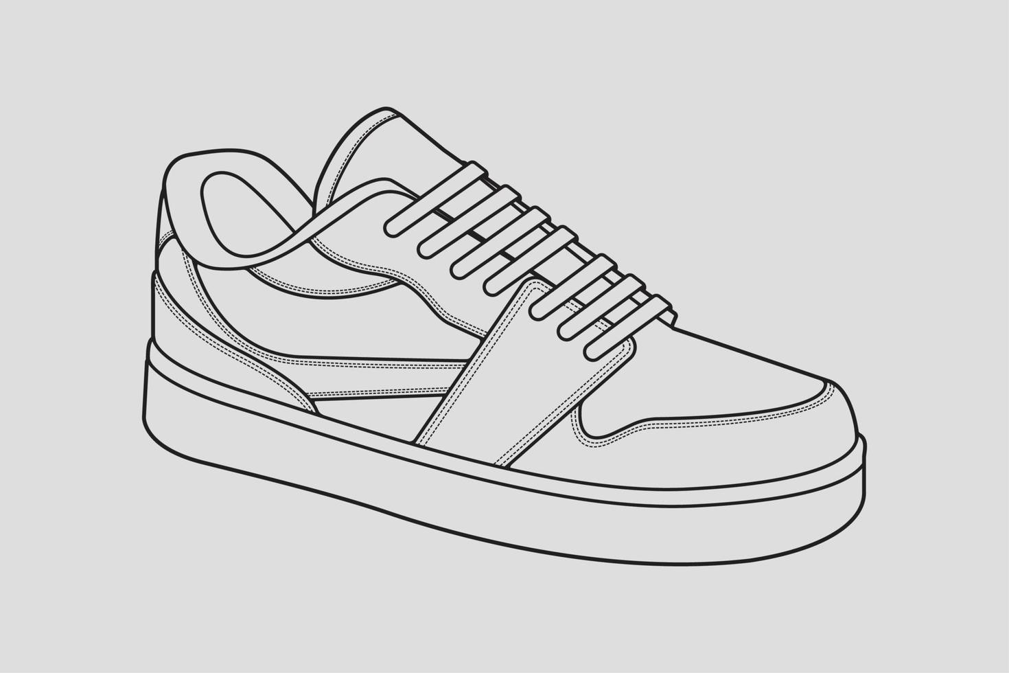 Schuhe Sneaker Umrisszeichnung Vektor, Turnschuhe in einem Skizzenstil gezeichnet, schwarze Linie Sneaker Turnschuhe Vorlagenumriss, Vektorillustration. vektor