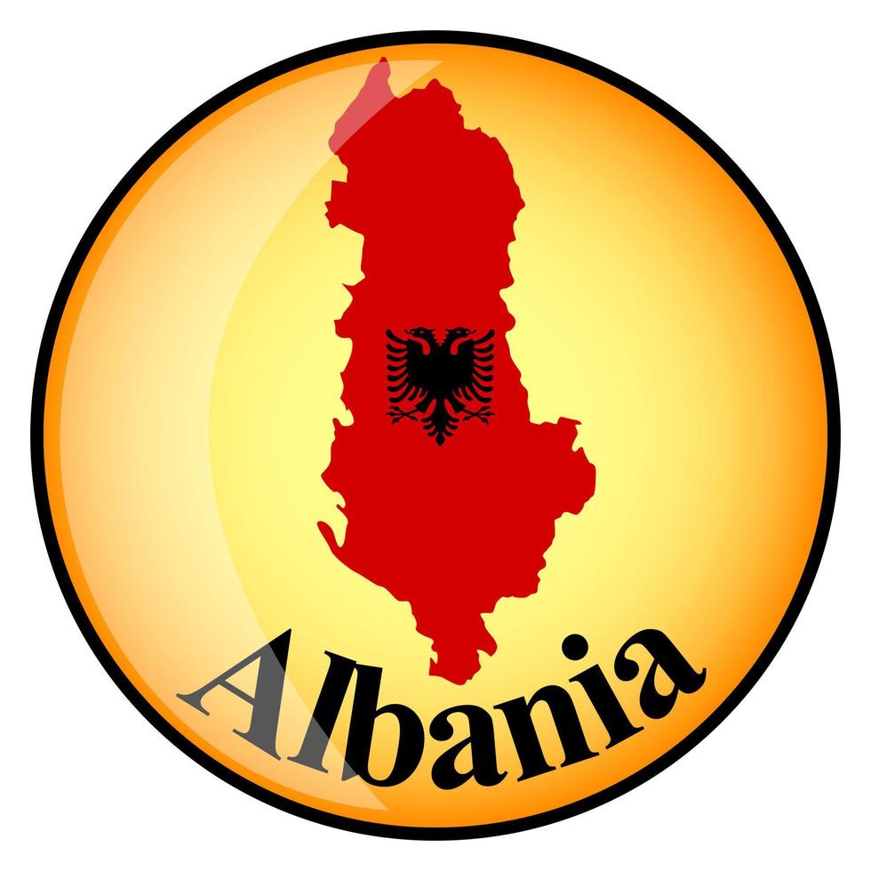 Oranger Knopf mit den Bildkarten von Albanien vektor