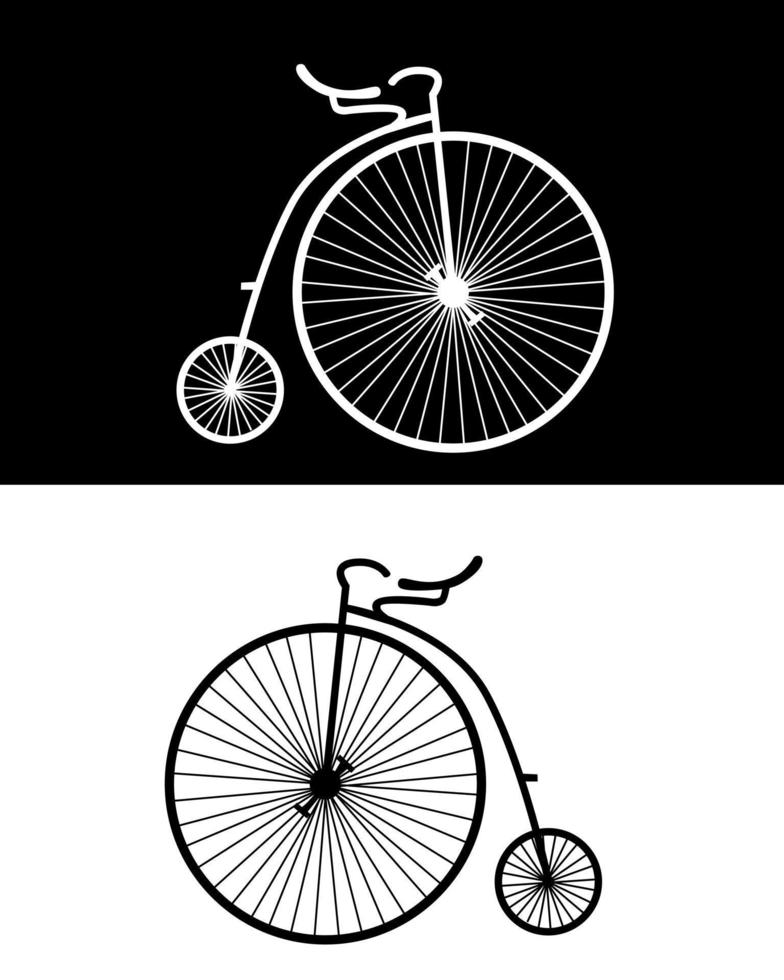 Silhouetten von Oldtimer-Fahrrädern auf den schwarzen und weißen Hintergründen vektor