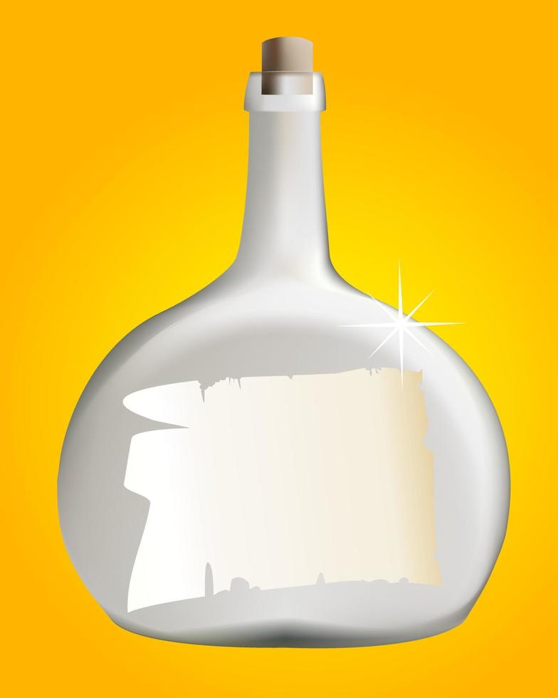 Hinweis in einer Flasche mit einem Korken auf orangefarbenem Hintergrund vektor