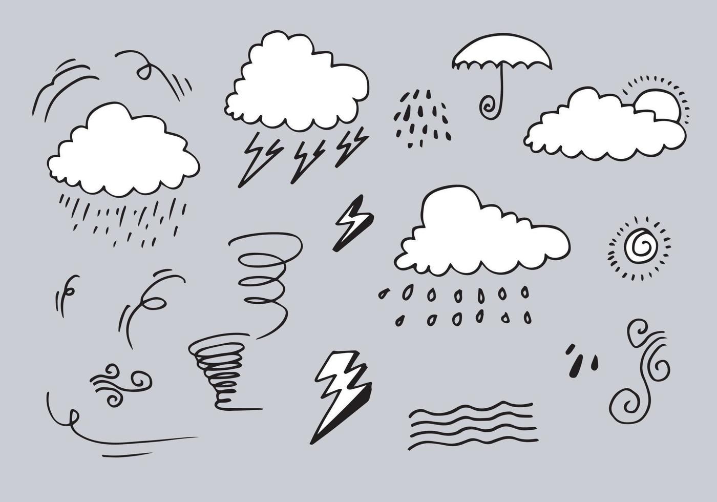 Wetter-Doodle-Vektor-Set-Illustration mit handgezeichneter Linie Kunst-Stil-Vektor vektor