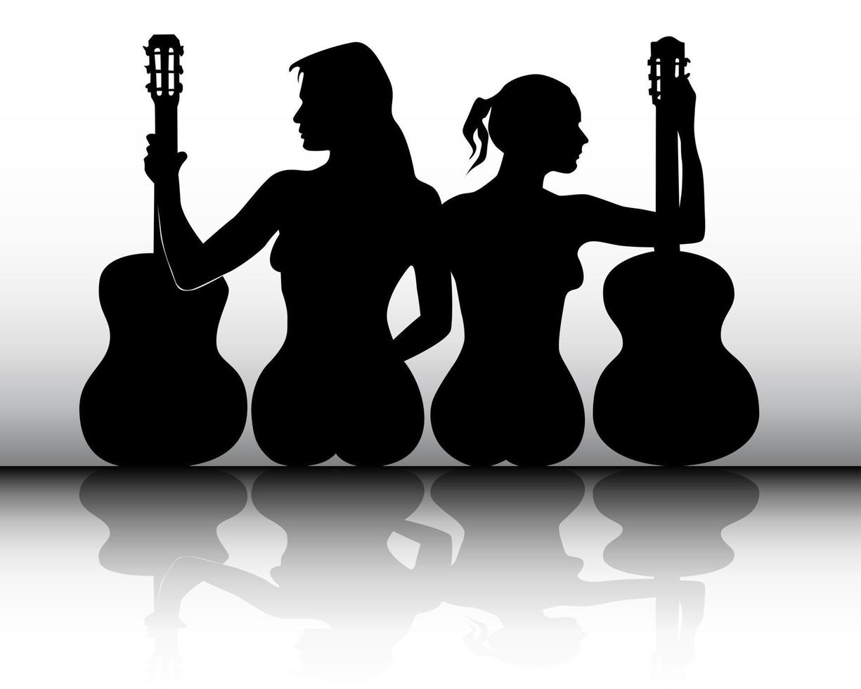 silhuetter av flickor med gitarrer vektor