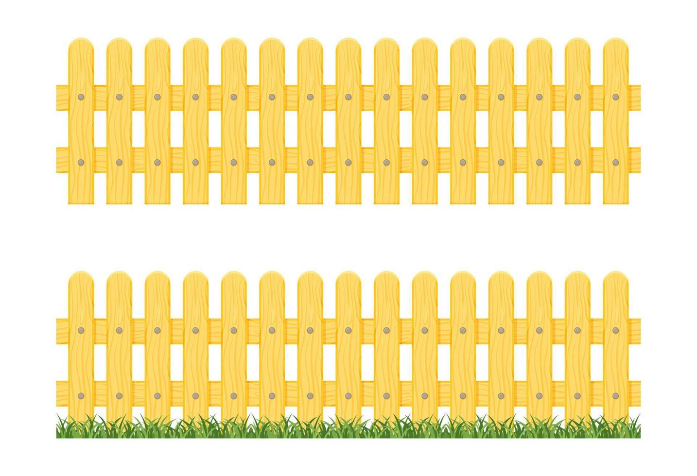 Holzzaun im Gras isoliert auf weißem Hintergrund. Vektorillustration des nahtlosen Lattenzauns. vektor