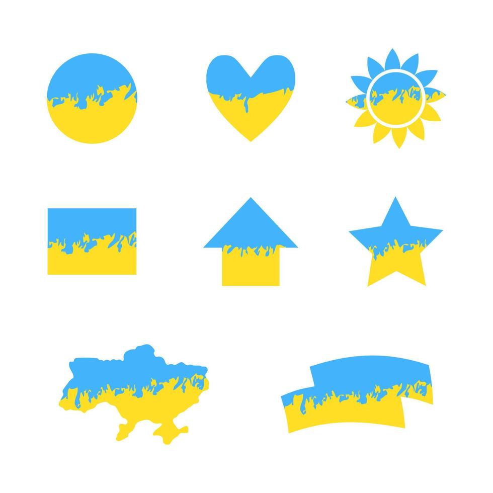 satz von formen der farben der ukrainischen flagge. verschiedene Formen in blauen und gelben Farben. Territorium der Ukraine vektor