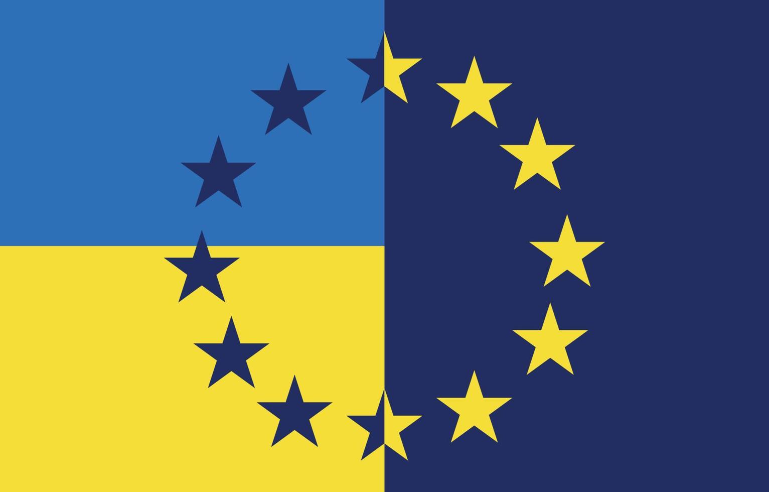 flagge der ukraine und der europäischen union vektorillustration. das konzept der nationalen unabhängigkeit vektor