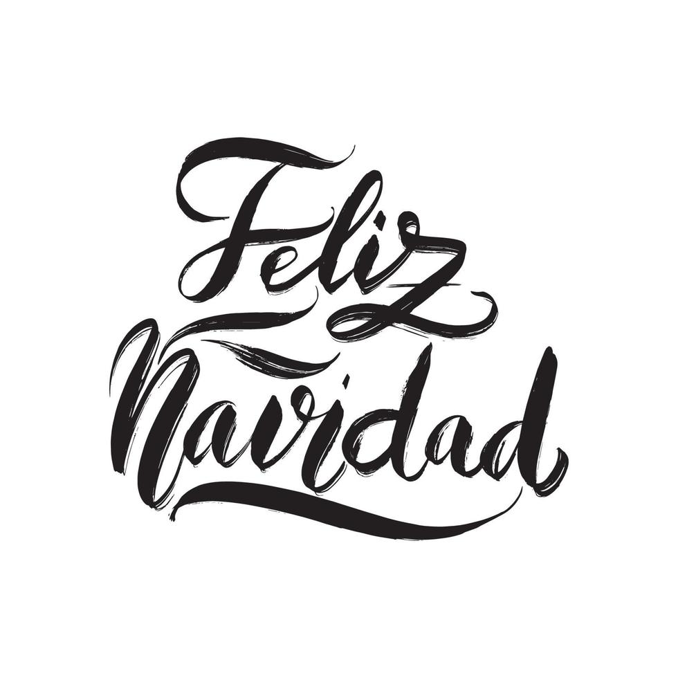 inspirerande handskrivna borstbokstäver feliz navidad - god jul på spanska. vektor kalligrafi illustration isolerad på vit bakgrund. typografi för banderoller, märken, vykort.