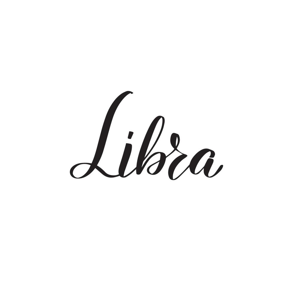 inspirerande handskrivna borste bokstäver Libra. vektor kalligrafi illustration isolerad på vit bakgrund. typografi för banderoller, märken, vykort, t-shirt, tryck, affischer.