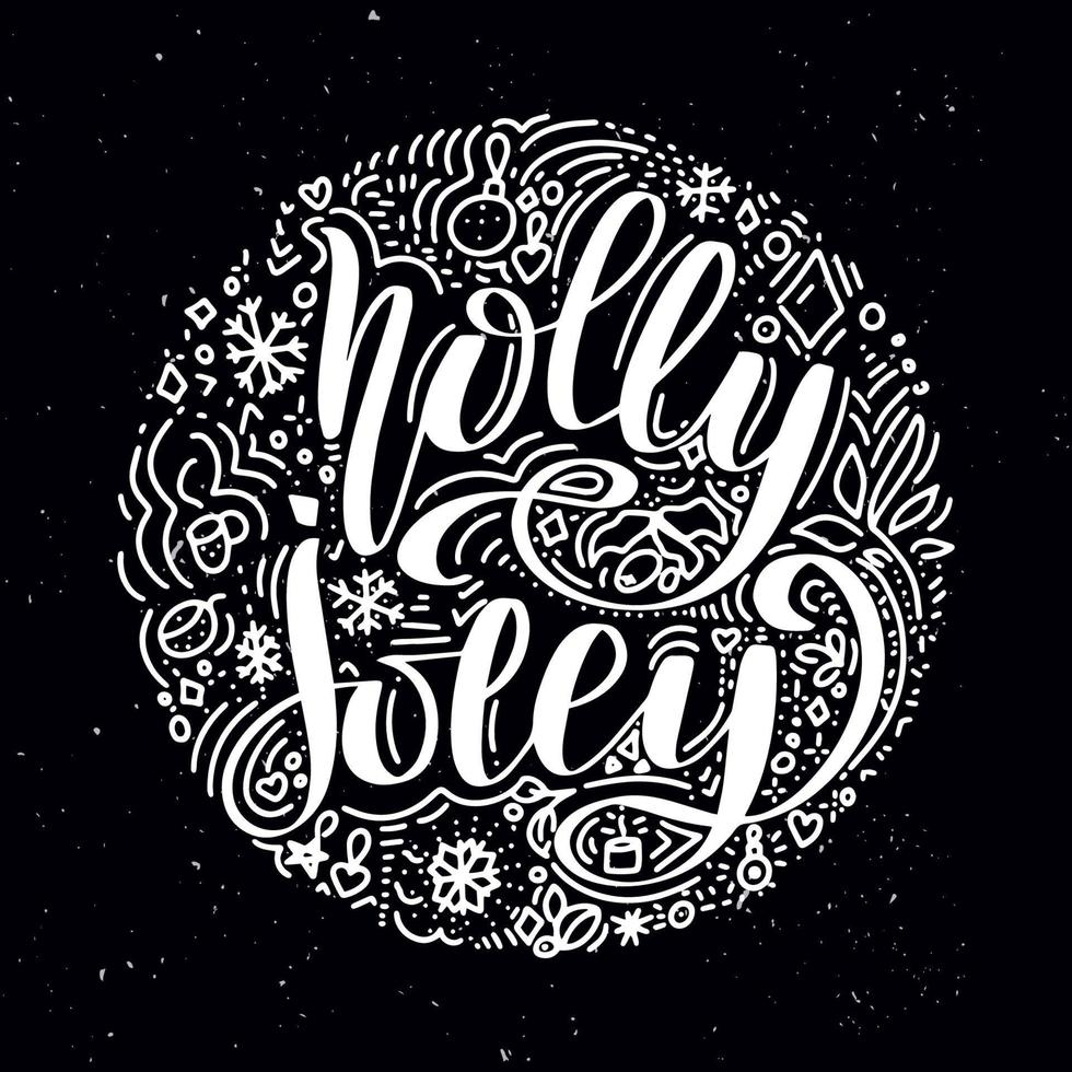 svarta tavlan svart tavla bokstäver holly jolly. handskriven kalligrafi text, krita på en svart tavla, vektor stock illustration. hälsningar för logotyp, märke, ikon.