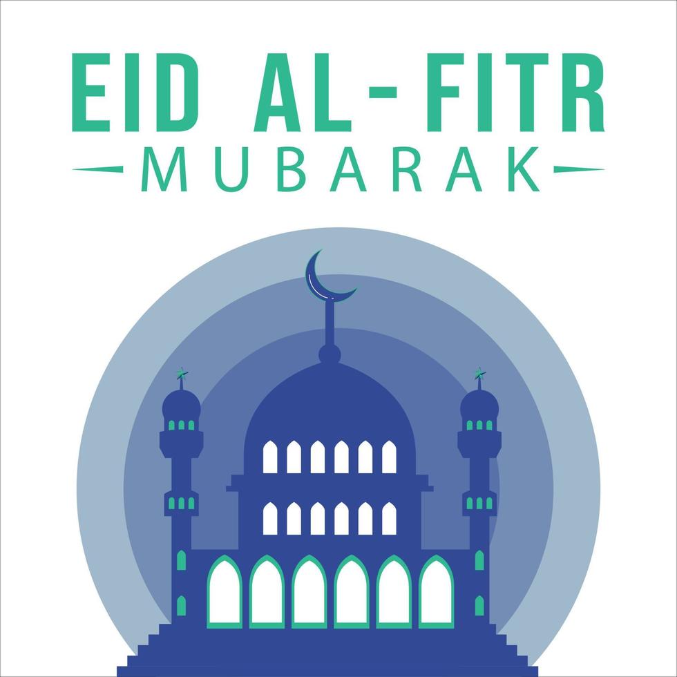 schöner eid al-fitr mubarak grüner texteffekt auf weißem hintergrund, moslemisches festival eid al-fitr schöner texteffekt, eid al-fitr, grün, moslemische blaue moschee, mond, mehrfarbiger runder schatten. vektor
