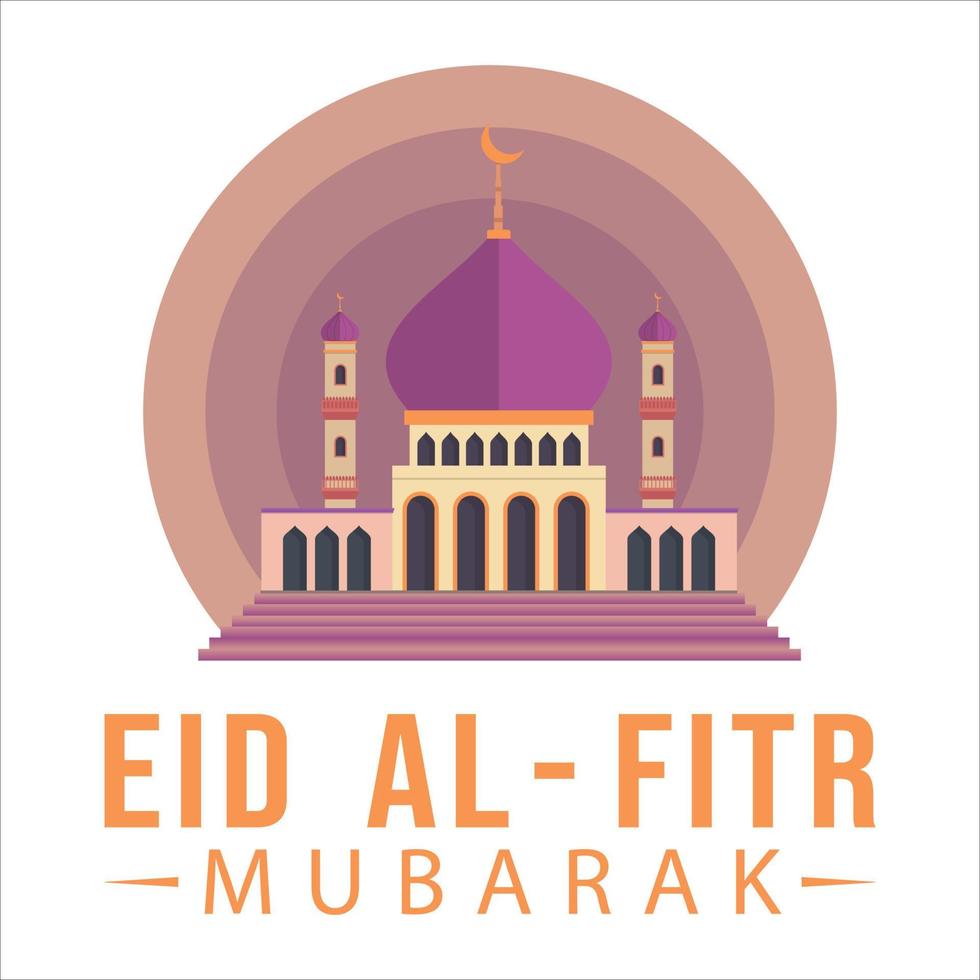 snygg eid al-fitr mubarak med gyllene texteffekt, helig festival för muslim, muslimsk moské, flerfärgad nyans, lila, vektorillustration av moskén, eid mubarak wish. vektor
