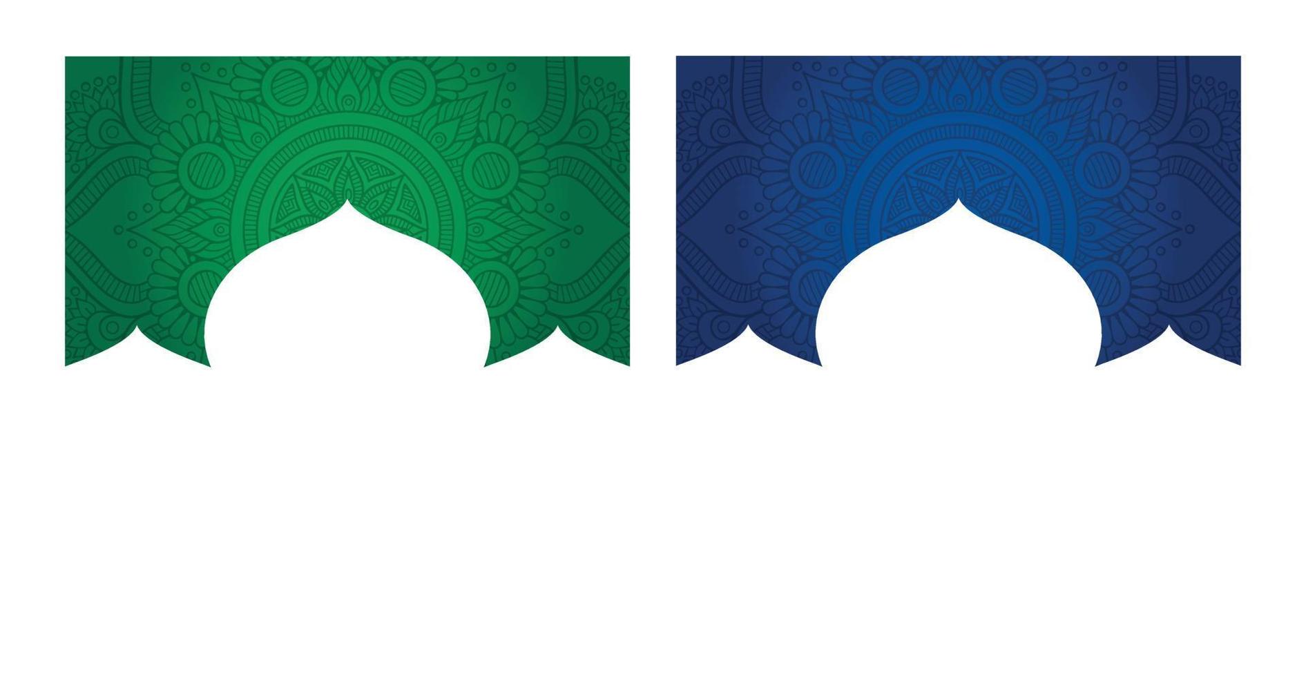eid mubarak gratulationskort design, islamisk religion vektorillustration. Använd för bakgrund, bakgrund med mönstrad välvd ram vektor