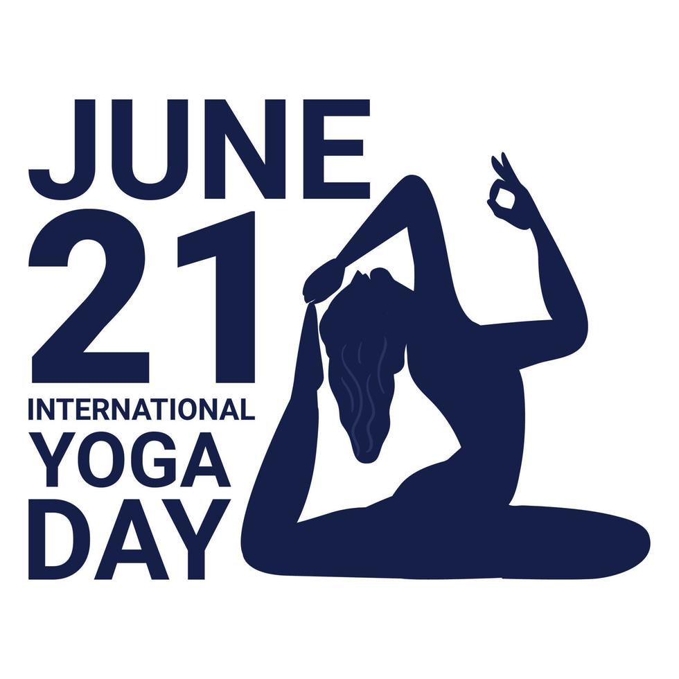 happy yoga day vektorillustration med mörkblå texteffekt, mörkblå, kvinna som gör yoga, dam, kvinna, yogaposition, special för internationell yogadag, blå nyans, texteffekt. vektor