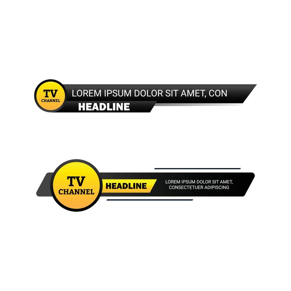 Neue stylische TV-Kanal-Live-Nachrichten-Schlagzeile mit metallisch schwarzem und gelbem Farbton, Live-Nachrichten-Schlagzeile mit Schriftdesign auf schwarzem und gelbem Metallic-Schatten, untere dritte Schlagzeile für Fernsehnachrichten. vektor