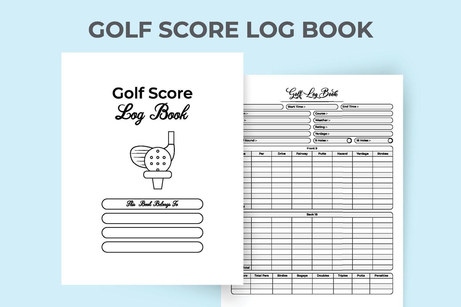 golfresultat tracker journal inredning. golf vanlig poängkalkylator och platsspårningsmall. insidan av en anteckningsbok. golfspelare information tracker och väderförhållanden checker interiör. vektor