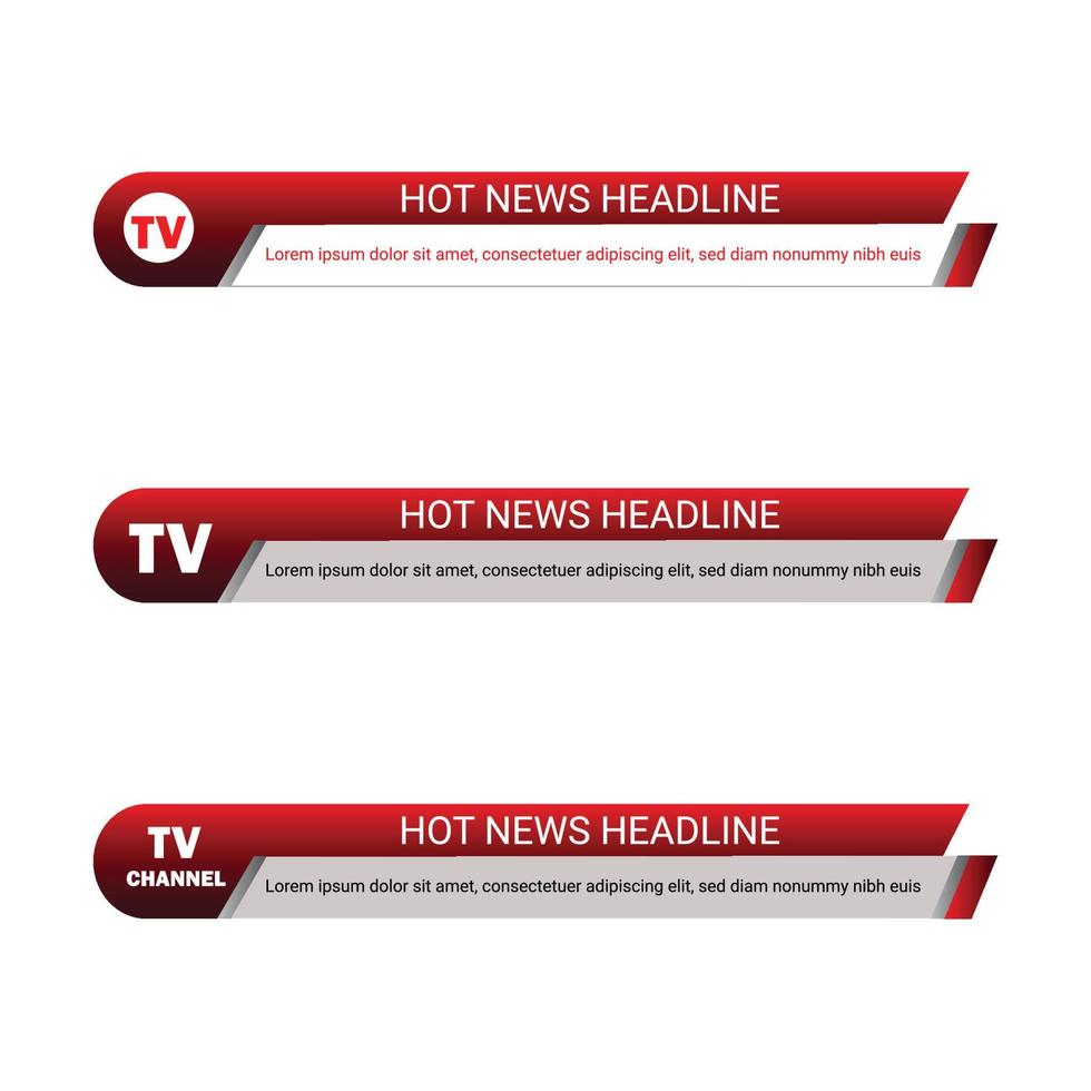 TV-Kanal-Live-Nachrichten-Schlagzeile mit metallisch-rotem Farbton, Live-Nachrichten-Schlagzeile mit Schriftdesign auf buntem Rot-Metallic-Farbton, untere Drittel-Schlagzeile für Fernsehnachrichten. vektor