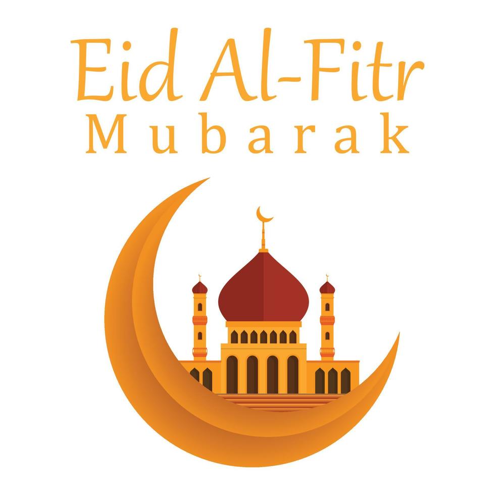 glad eid al-fitr mubarak snygg gyllene texteffekt med flerfärgad moskévektor, gyllene texteffekt, flerfärgad moské, muslimsk festival, måne, eid-firande, eid al-fitr. vektor