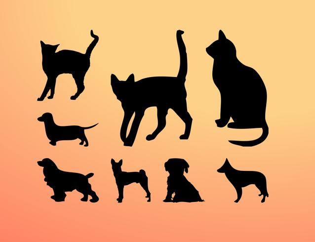 Katter och hundar silhuetter vektor