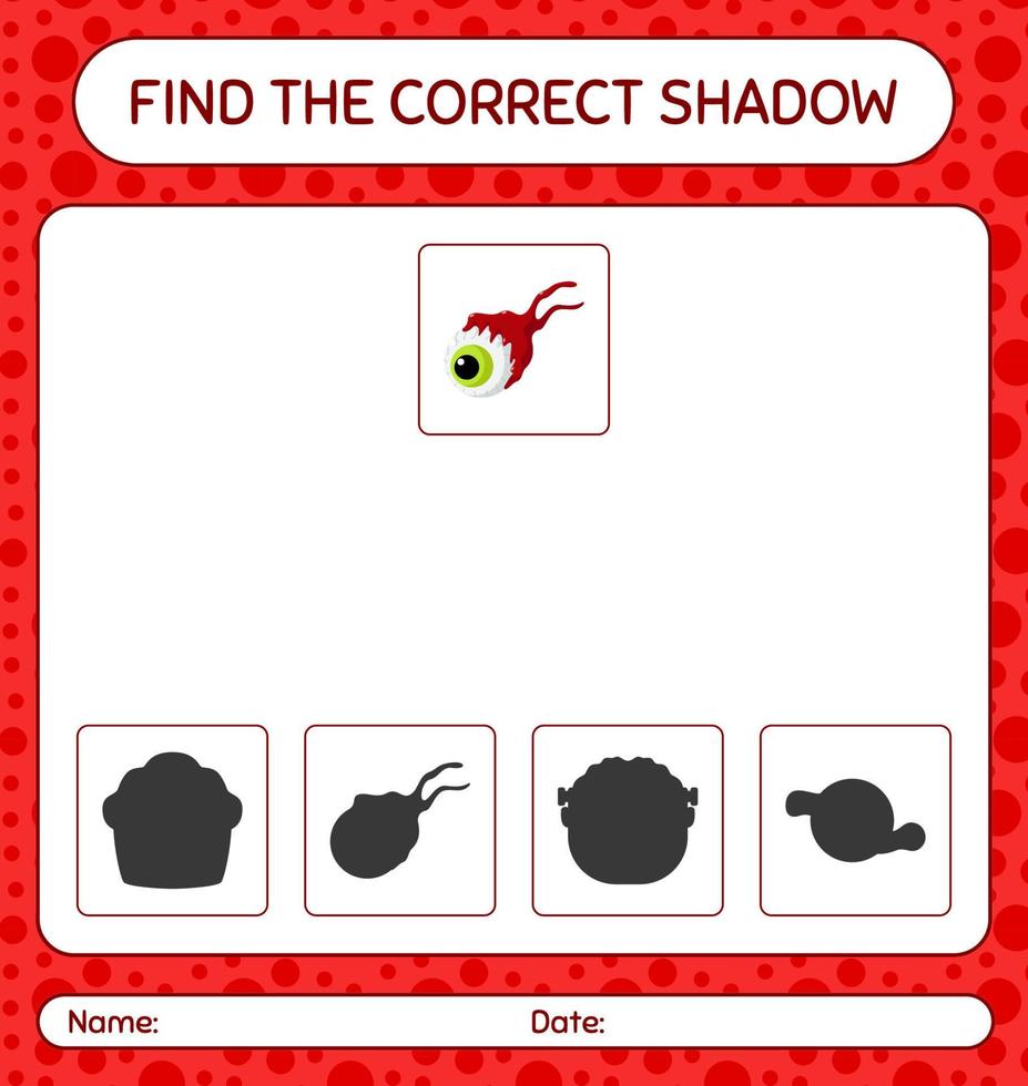 hitta rätt skuggspel med ögongloben. arbetsblad för förskolebarn, aktivitetsblad för barn vektor