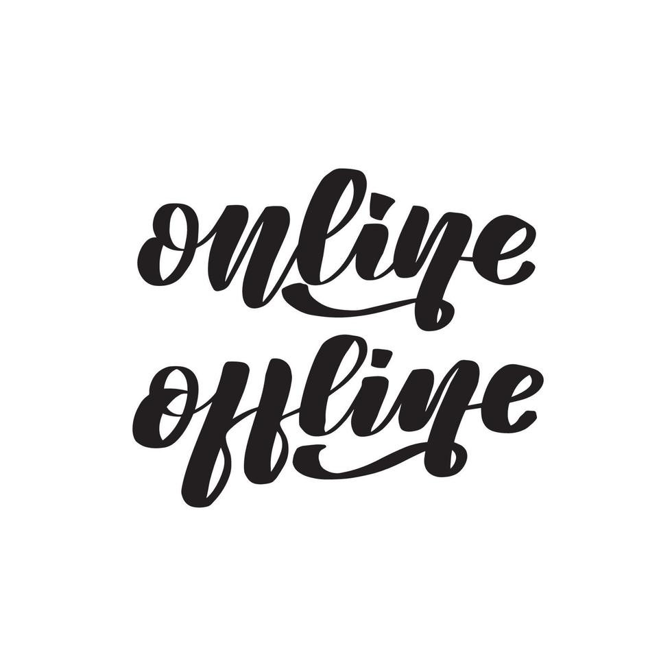 inspirerande handskrivna borstbokstäver online offline. vektor kalligrafi lager illustration isolerad på vit bakgrund. typografi för banderoller, märken, vykort, t-shirt, utskrifter.