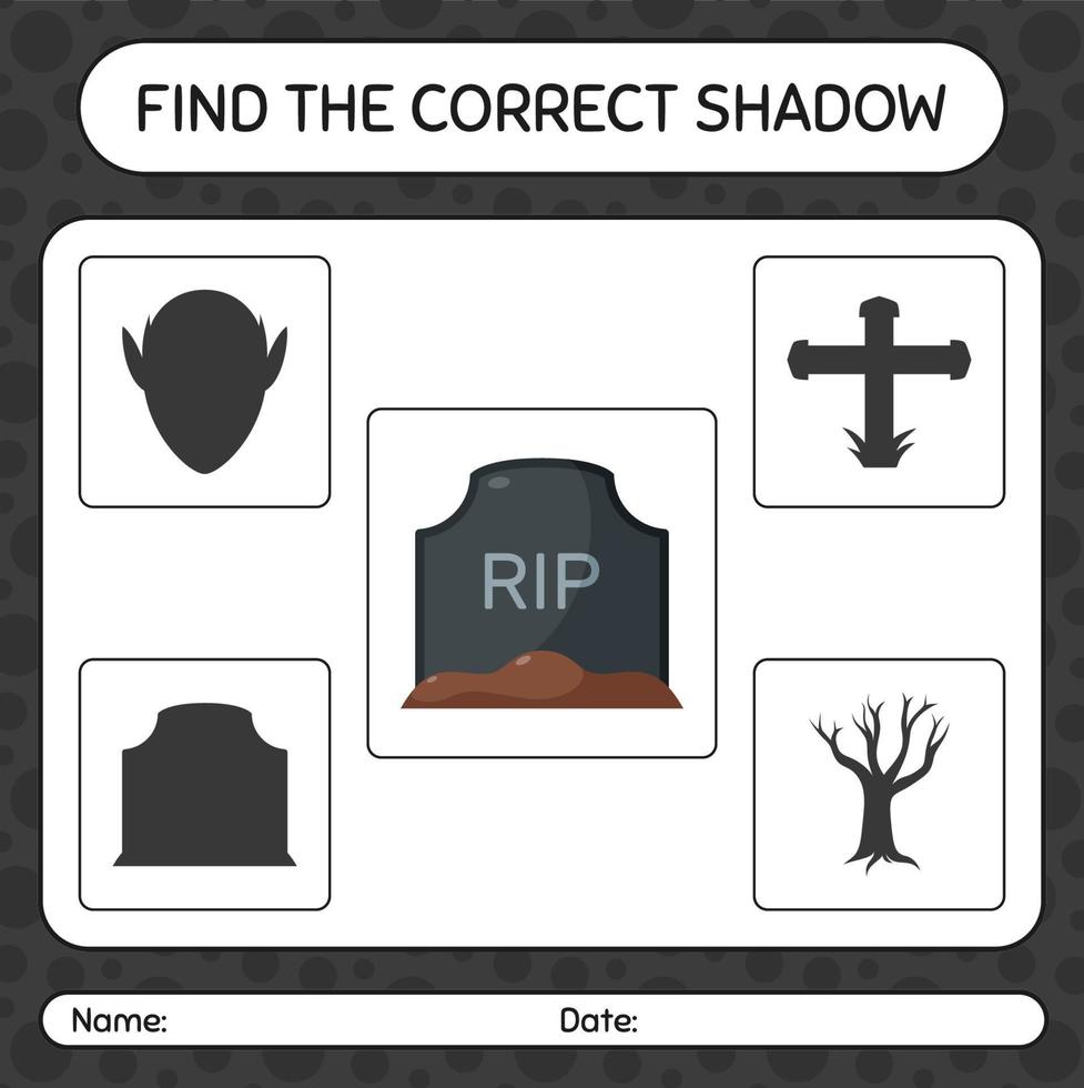 hitta rätt skuggspel med gravsten. arbetsblad för förskolebarn, aktivitetsblad för barn vektor