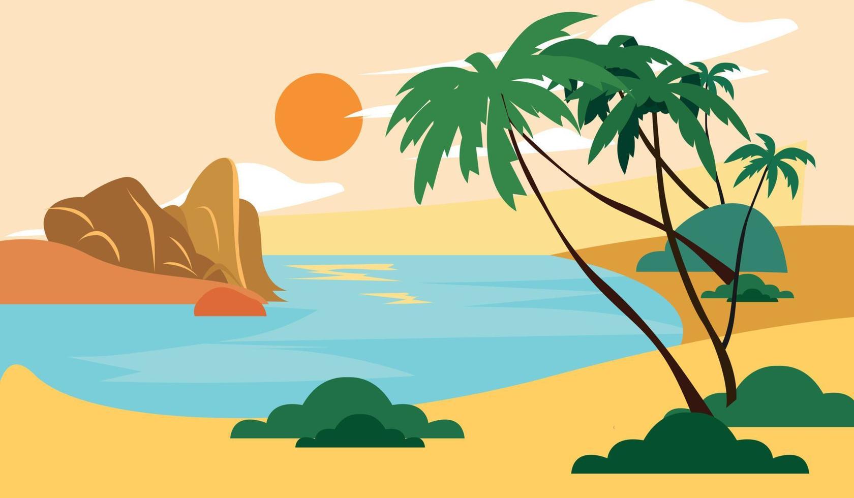 strand med palmer, vektor
