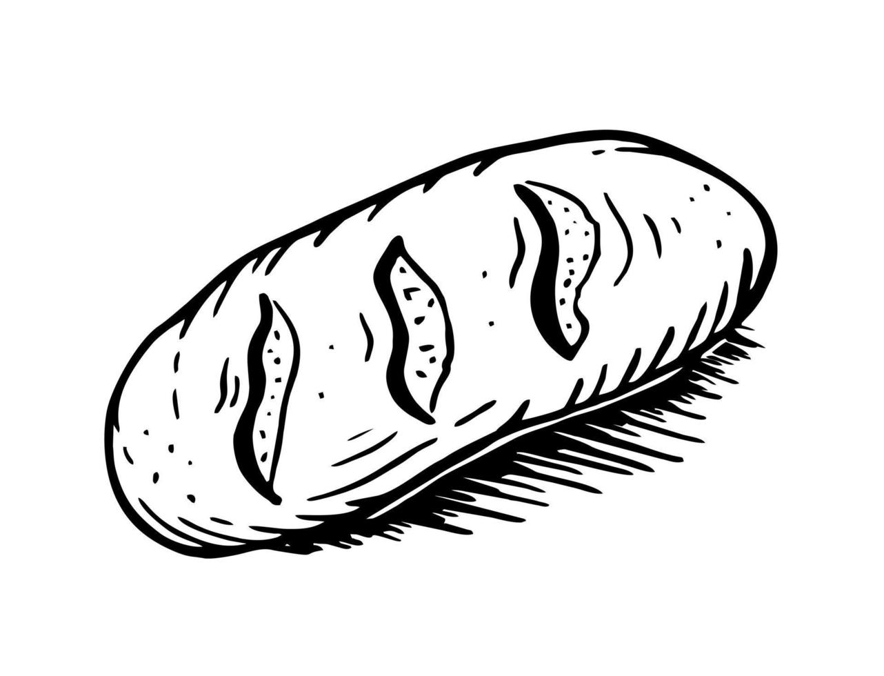 Baguette ist ein handgezeichneter Bäckereielementvektor im Stil einer Doodle-Skizze. für Café- und Bäckereimenüs vektor