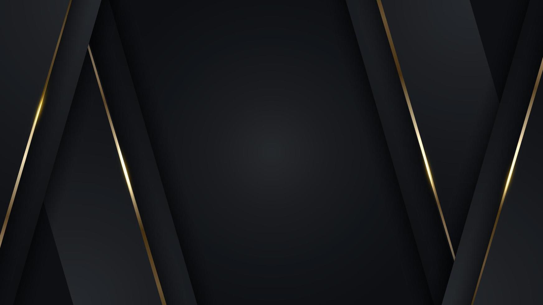 3d modern lyx bannermalldesign svarta diagonala ränder med gyllene linjer ljus gnistor på mörk bakgrund vektor