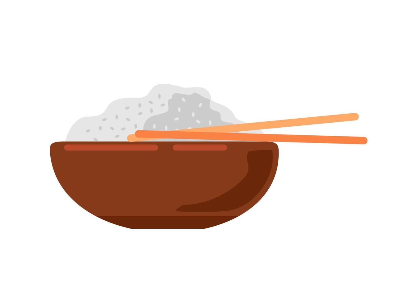 Reis in einer Schüssel mit Stäbchen isoliert auf weißem Hintergrund. Artoon Food-Vektorsymbol. Reis in einer Schüssel mit Stäbchen. vektor