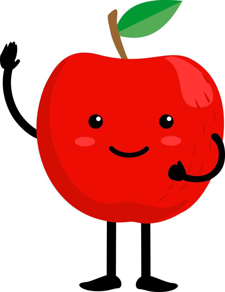 tecknad söt äpple karaktär design, äpple ikon illustration mall vektor. glad äppelfrukt med söt kawaii ansikte, rolig vegetarisk karaktär. vektor