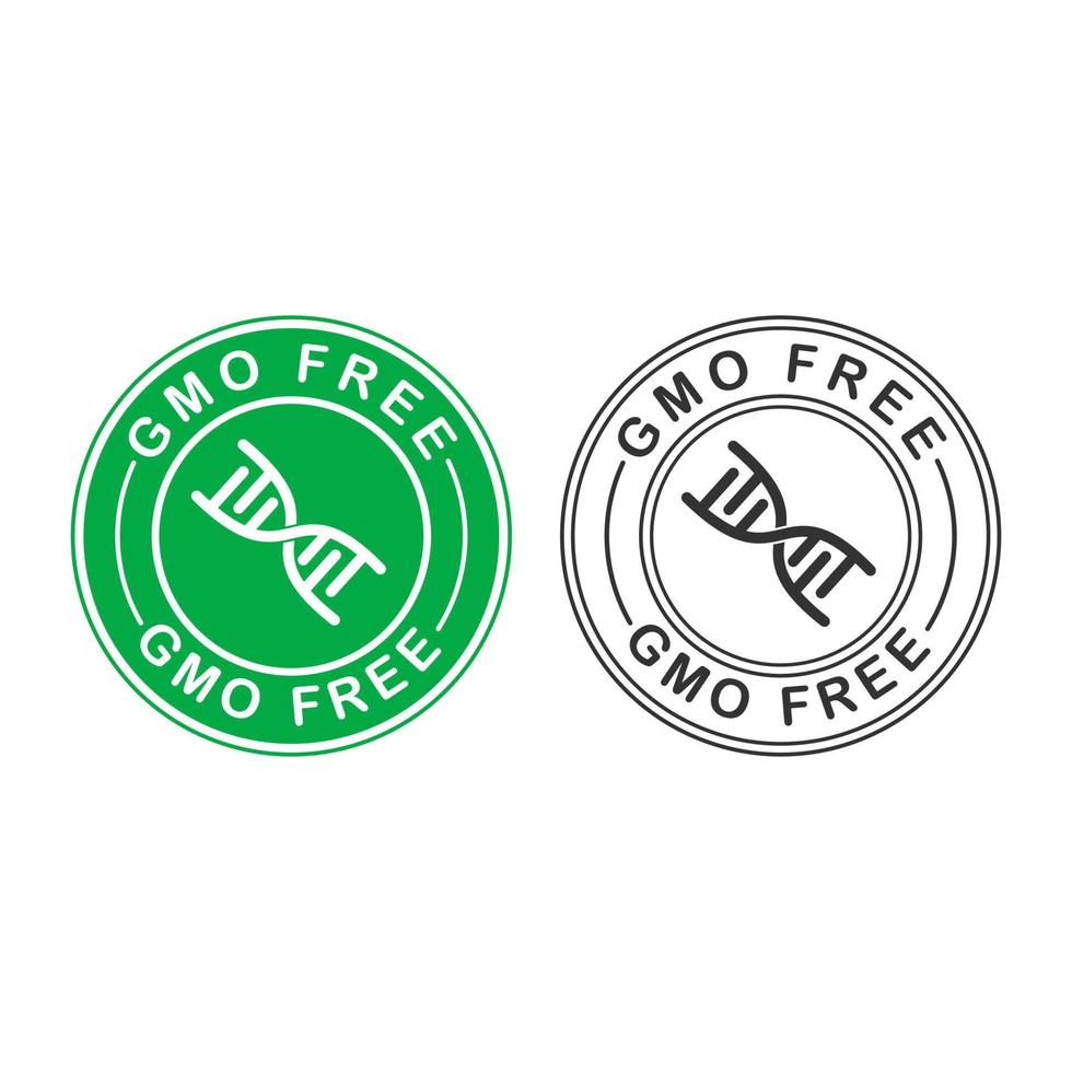 gmo gratis logotyp. vektor grön icke gmo logotyp tecken för hälsosam mat paketdesign.