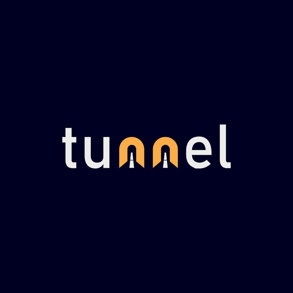 typografie-logo mit den worten tunnel und dem buchstaben n in form eines tunnels vektor