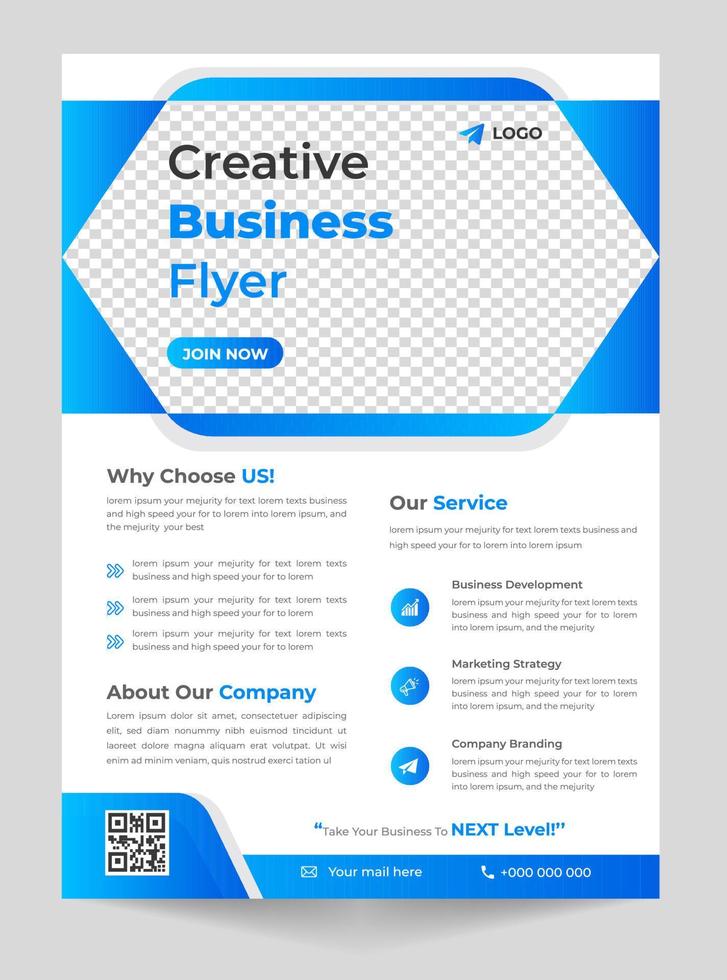 Corporate Business Flyer Template-Design mit blauer Farbe. Marketing, Geschäftsvorschlag, Werbung, Werbung, Veröffentlichung, Deckblatt. Flyer-Design für Agenturen für digitales Marketing. neues Business-Flyer-Design vektor