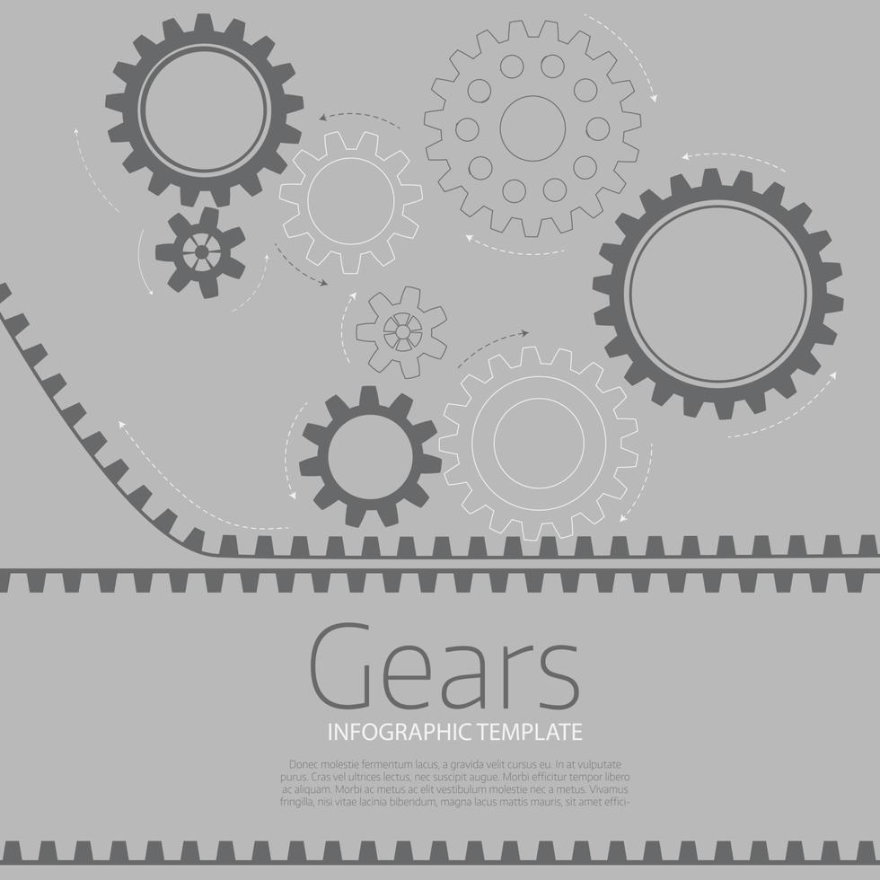Vektor-Infografik-Vorlage mit Zahnrädern auf grauem Hintergrund vektor
