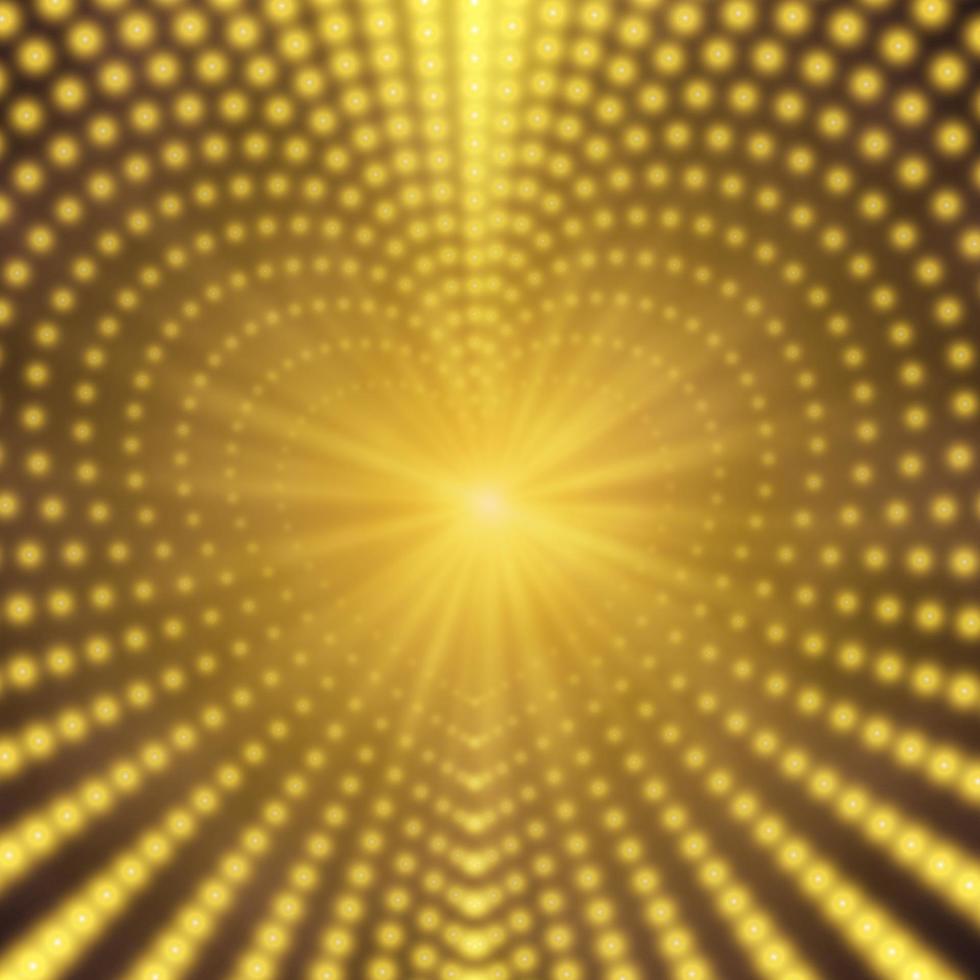 Vektor unendlicher herzförmiger Tunnel aus glänzenden Fackeln auf goldenem Hintergrund