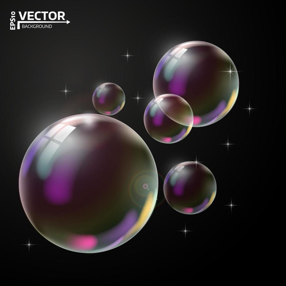 transparente seifenblase auf schwarzem hintergrund vektor