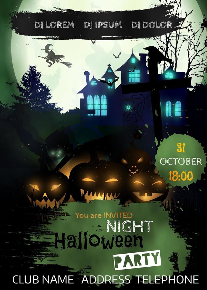 Halloween-Nacht-Event-Flyer-Party-Vorlage. vektor