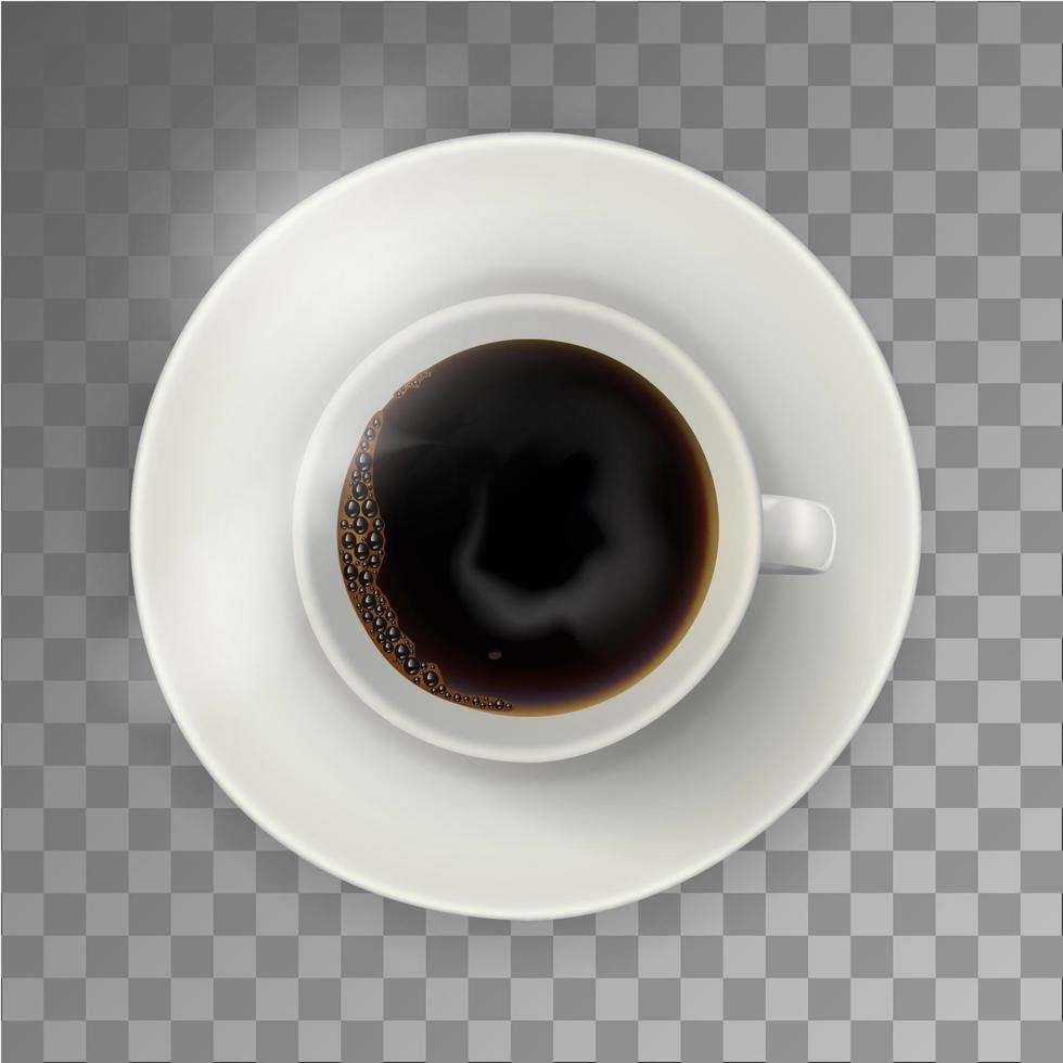 vit kaffekopp på tallriken, ovanifrån, realistisk vektor