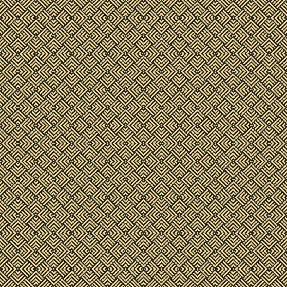 abstrakte schwarze quadratische Linien formen Überlappungsmuster mit goldfarbenem Hintergrund. vektor