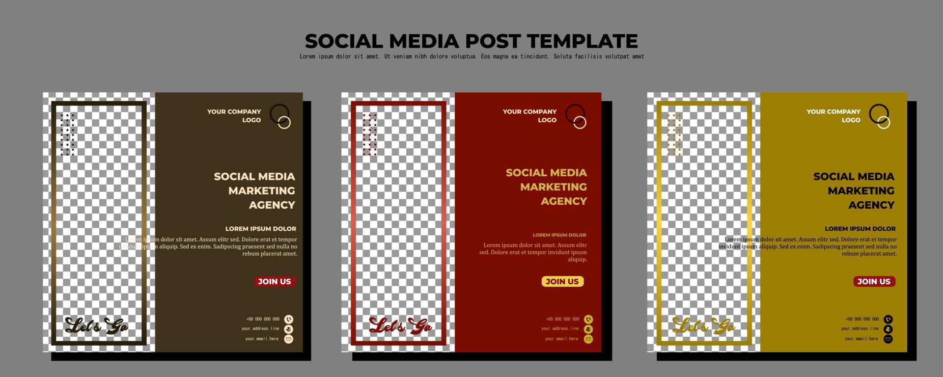 brun röd och gul vektor inläggsmall för sociala medier, vektorkonstillustration och text, enkel design