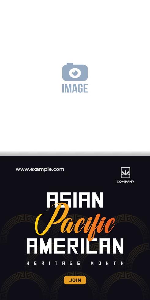 asiatiska amerikanska och Stillahavsöarnas arvsmånad. vektor banner för annonser, sociala medier, kort, affisch, flyer. illustration med text, prydnad. svart bakgrund, tecken