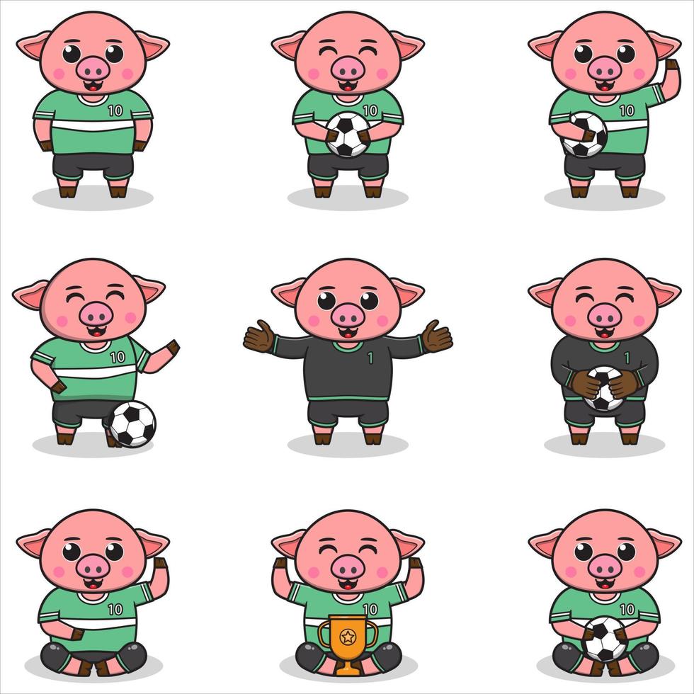 Vektorillustration von Schweinefiguren, die Fußball spielen. vektor