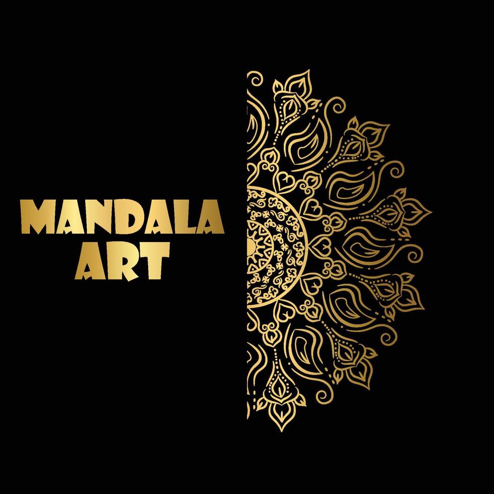 dekoratives rundes Muster. Goldene Umriss-Mandala auf schwarzem Hintergrund. Vektor-Illustration. vektor